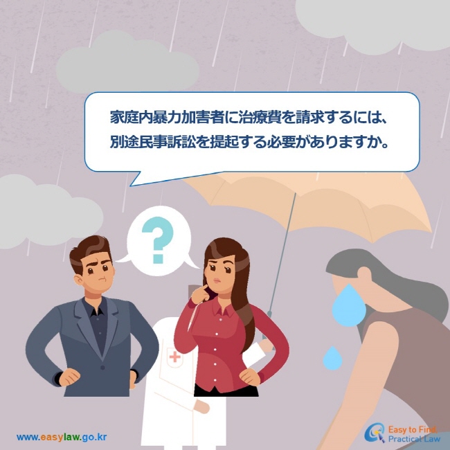 家庭内暴力加害者に治療費を請求するには、 別途民事訴訟を提起する必要がありますか。