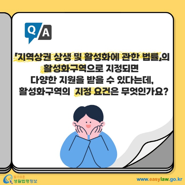 「지역상권 상생 및 활성화에 관한 법률」의 활성화구역으로 지정되면  다양한 지원을 받을 수 있다는데,  활성화구역의  지정 요건은 무엇인가요?